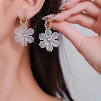 Translucent White Flower Hanging Earrings